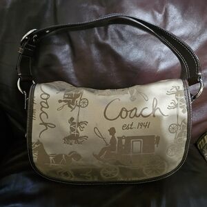 NWOT Coach Brown Satin Horse & Carriage Shoulder Bag